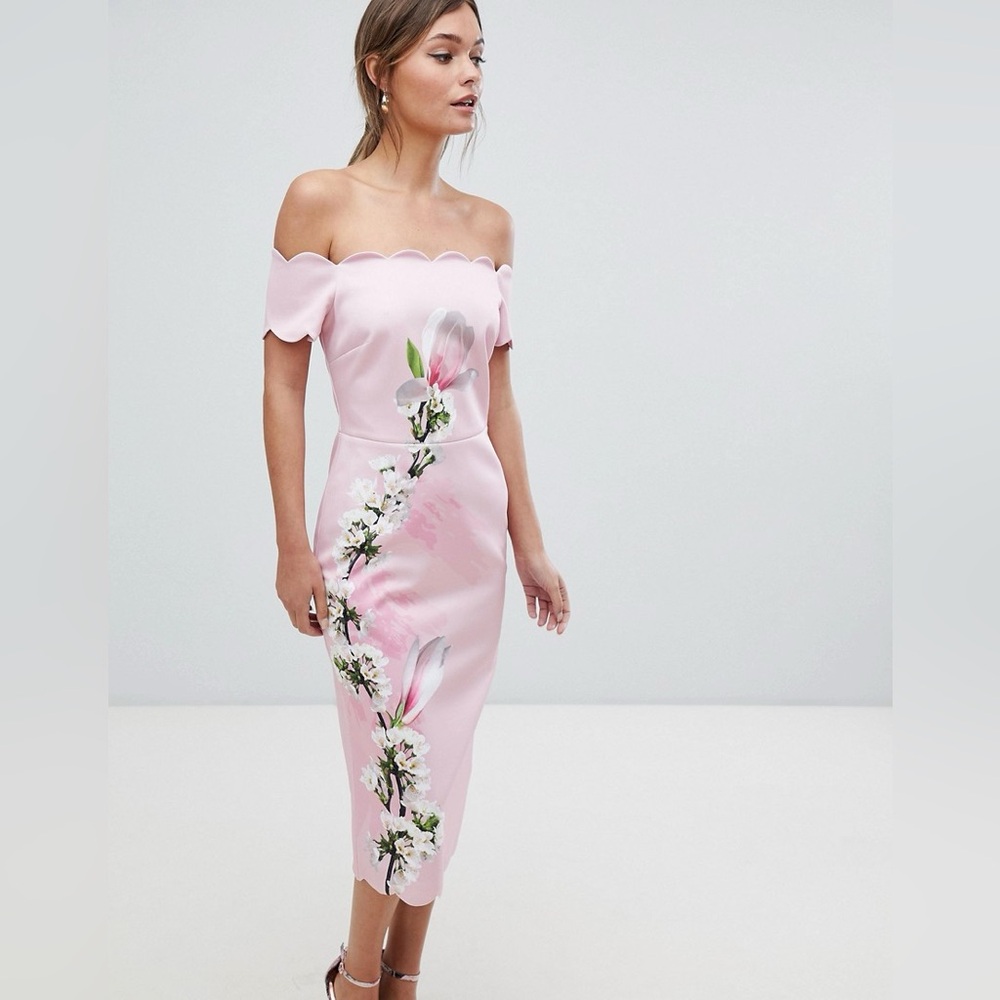 Ted Baker London Bodycon Scalloped Sheath Dress Pink Floral
